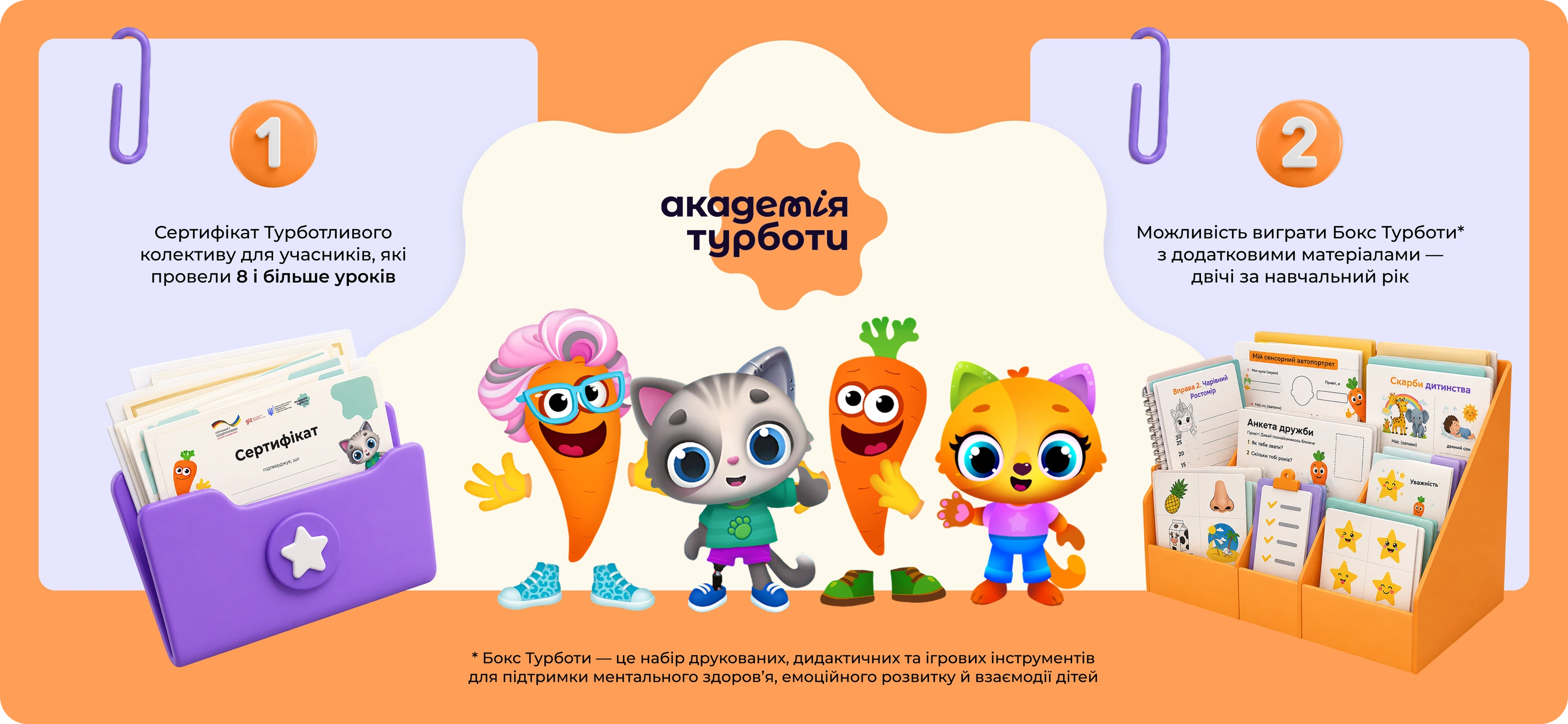 Сертифікат Турботливого колективу та Бокс Турботи з персонажами Академії Турботи