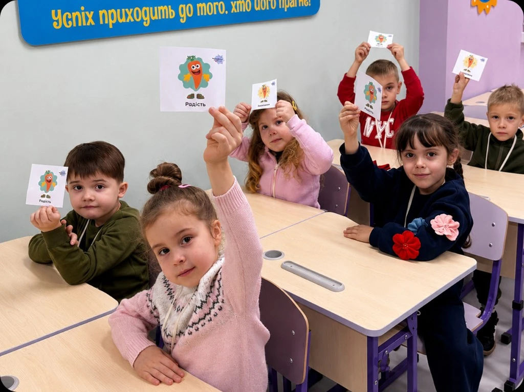 Діти показують картки емоції Радість